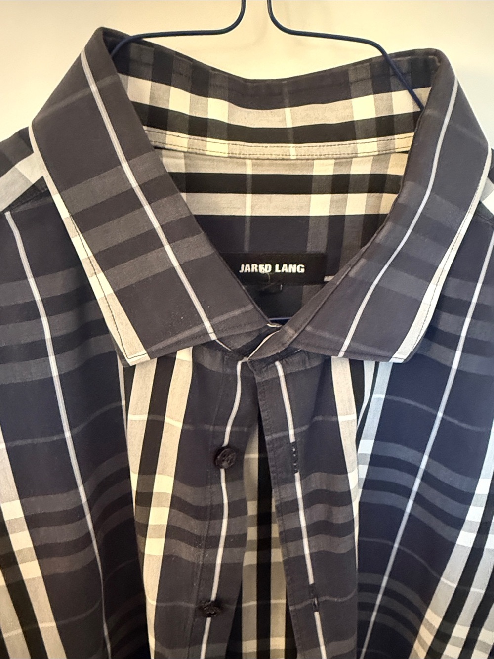 Jared Lang Men's Black and Gray Plaid Button-Down Shirt